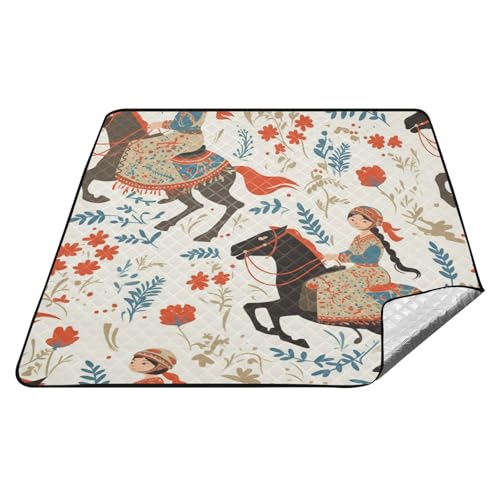 Picknickdecke für Mädchen, Blumenmuster, Boho-Pferd, wasserdicht, wasserabweisend, Rasen, faltbar, Picknickdecke für 4 bis 6 Erwachsene, Picknickartikel, esterilla para playa von tplaotee