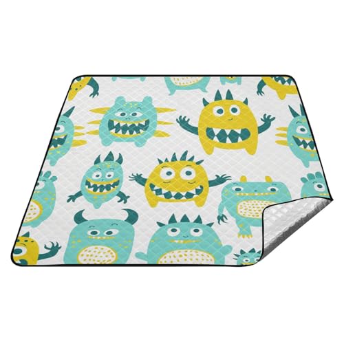 Picknickdecke mit niedlichen kleinen Monstern, wasserdicht, wasserdicht, zum Wandern, verstaubar, Picknickdecke für Boden, Sommergeschenk, Picknickdecke, Picknickdecke, Grün / Gelb Picknickdecke mit niedlichen kleinen Monstern, wasserdicht, wasserdicht, zum Wandern, verstaubar, Picknickdecke für Boden, Sommergeschenk, Picknickdecke, Picknickdecke, Grün / Gelb von tplaotee