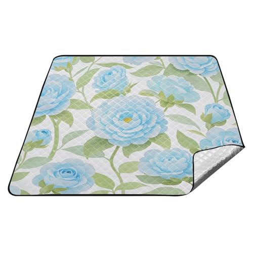 Picknickkorb-Set mit frischen blauen Blumen im Sommer, wasserdicht, XXL, Rasen, große Stranddecke für Familie, Frühlingsgeschenke, Tapete de Praia von tplaotee