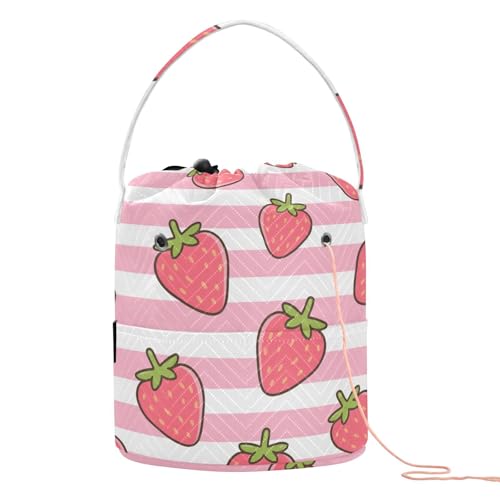 Rosa weiß gestreifte Obst-Erdbeer-Aufbewahrung, Häkelnadel, kleine Garntasche mit Löchern für Häkelwerkzeuge, Garnbasteln Rosa weiß gestreifte Obst-Erdbeer-Aufbewahrung, Häkelnadel, kleine Garntasche mit Löchern für Häkelwerkzeuge, Garnbasteln von tplaotee