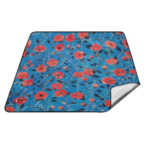 Rote Blumen und blauer Hintergrund, wasserdicht, Strandbedarf, wasserabweisend, Party-Rasen-Decke für 4 bis 6 Erwachsene, Paare, Geschenk, Manta, Para, Picknick, Campo Rote Blumen und blauer Hintergrund, wasserdicht, Strandbedarf, wasserabweisend, Party-Rasen-Decke für 4 bis 6 Erwachsene, Paare, Geschenk, Manta, Para, Picknick, Campo von tplaotee