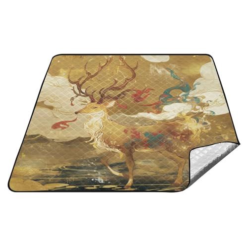 Rote und goldene chinesische Neujahrsmatte mit Hirschmotiv, wasserdicht, für den Außenbereich, Rasen, Decke für draußen, Sommergeschenk, Cobijas para la playa Rote und goldene chinesische Neujahrsmatte mit Hirschmotiv, wasserdicht, für den Außenbereich, Rasen, Decke für draußen, Sommergeschenk, Cobijas para la playa von tplaotee