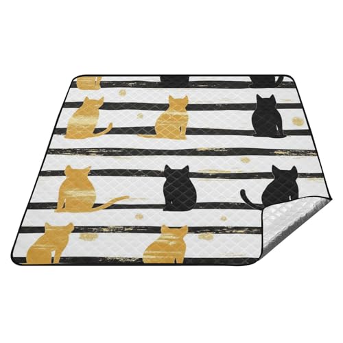 Schwarze und goldfarbene Katze, schwarz-weiß gestreift, wasserdichte Campingdecke, wasserabweisend, Gras-Gartenmatte für Outdoor-Frauen, Konzertdecke, Cobijas para la playa von tplaotee