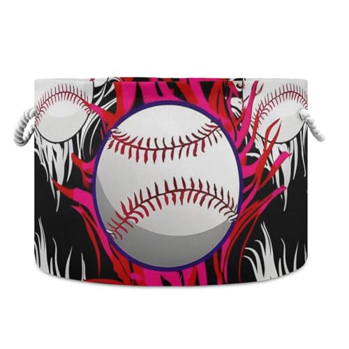 Schwarzer Baseball-Feuersport-Aufbewahrungskorb, faltbar und wasserdicht, Stoffaufbewahrung mit stabilem Griff, für Büro, Schlafzimmer, Handtuch von tplaotee