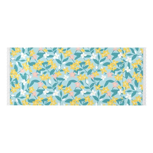 Simple Line Kühlschrank-Abdeckung mit Blumenmuster, Gelb / Blau, Spitzenrand, mit Seitentasche, waschbar, Waschmaschinen-Schutzmatte, passend für die meisten Waschmaschinen oder Trockner von tplaotee