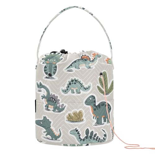 Sticker-Stil, Tier-Dinosaurier-Vektor-Garnbeutel, Garnhalter, Häkeln mit Löchern für Häkelwerkzeuge, Strickprojekte Sticker-Stil, Tier-Dinosaurier-Vektor-Garnbeutel, Garnhalter, Häkeln mit Löchern für Häkelwerkzeuge, Strickprojekte von tplaotee