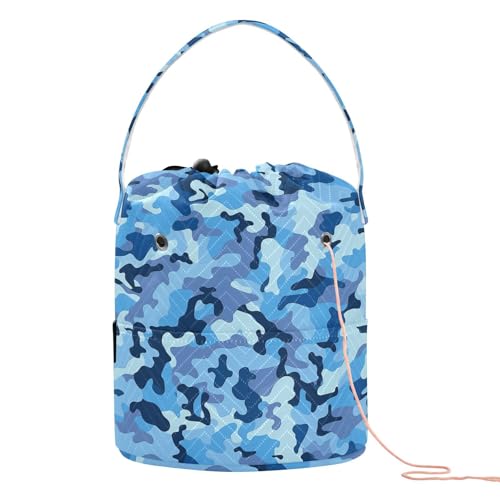 Stricktasche mit Löchern für Garnbälle, Reisen, Camouflage, Blau / Dunkelblau Stricktasche mit Löchern für Garnbälle, Reisen, Camouflage, Blau / Dunkelblau von tplaotee