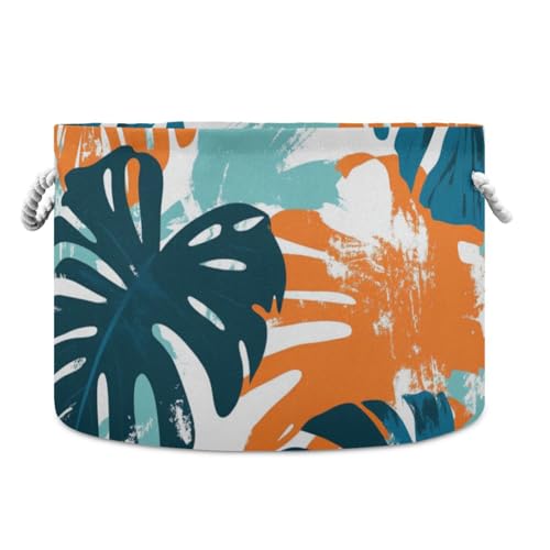 Summer Palm Leaves Green Orange storage basket folding and waterproof laundry hamper with sturdy handle tub Decorative storage bins for garage bedroom blanket Summer Palm Leaves Green Orange storage basket folding and waterproof laundry hamper with sturdy handle tub Decorative storage bins for garage bedroom blanket von tplaotee