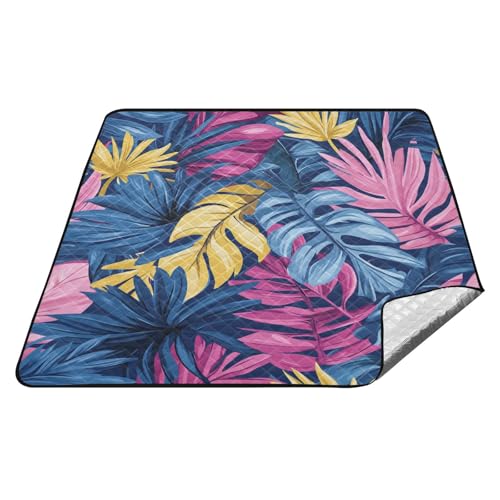 Tropischer Stil, Palmenblätter, rosa und blau, wasserdicht, Outdoor-Picknickmatte, großer Rasen, tragbare Picknickdecke für Boden, Sommergeschenk, Manta, undurchlässig, für Picknicks Tropischer Stil, Palmenblätter, rosa und blau, wasserdicht, Outdoor-Picknickmatte, großer Rasen, tragbare Picknickdecke für Boden, Sommergeschenk, Manta, undurchlässig, für Picknicks von tplaotee