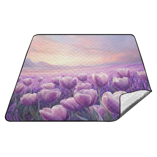 Tulipa Lavendel Frühling Wasserdicht Packbare Decke XXL Gras Camping Bodenmatte für Frauen 30er Jahre Sommer Geschenk Tapete de Praia von tplaotee