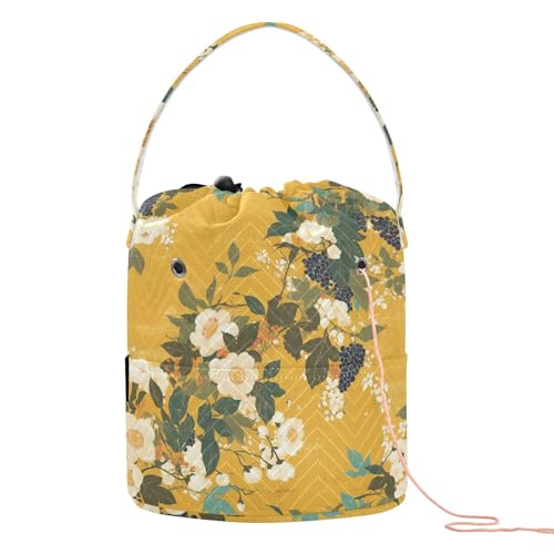 Ukiyo-e Stil Blume und weiße Weinreben, gelbe Häkelaufbewahrung, Häkel-Organizer, Tragetasche, tragbar, für Kunstbedarf, Reisezubehör Ukiyo-e Stil Blume und weiße Weinreben, gelbe Häkelaufbewahrung, Häkel-Organizer, Tragetasche, tragbar, für Kunstbedarf, Reisezubehör von tplaotee