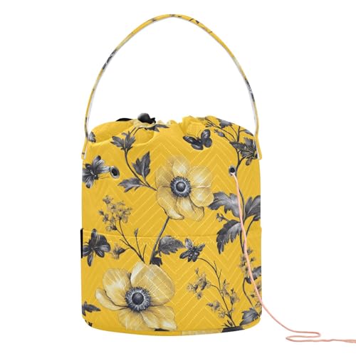 Vintage Anemonenblumen, gelbe Garntaschen, Häkelgarnhalter, tragbar für Strickwerkzeug, Aufbewahrungs-Organizer Vintage Anemonenblumen, gelbe Garntaschen, Häkelgarnhalter, tragbar für Strickwerkzeug, Aufbewahrungs-Organizer von tplaotee