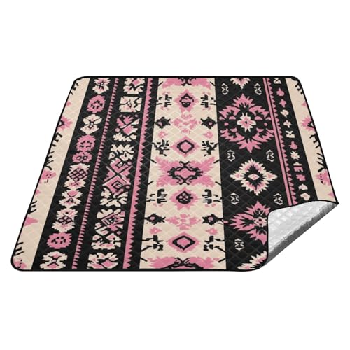 Vintage Boho Stil Muster schwarz und rosa wasserdicht Picknick Zubehör wasserabweisend Gras faltbare Matte für Bodenpaare Geschenk Manta Parque von tplaotee