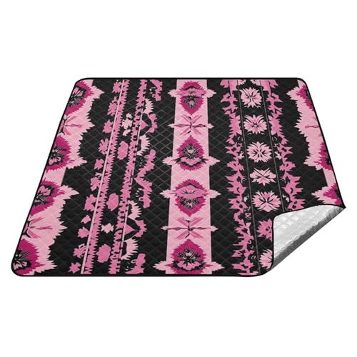Vintage Boho Stil Muster schwarz und rosa wasserdichte Campingmatte XXL große Outdoor-Decke für Familie Konzert Decke manta para dia de campo von tplaotee