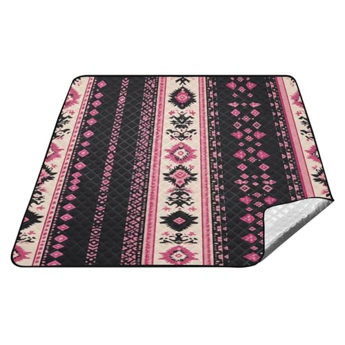 Vintage Boho Stil Muster schwarz und rosa wasserdichte Outdoor-Spielmatte wasserabweisend drinnen Strand Decken wasserdicht sanddicht für Outdoorsy Frauen Konzertdecke manta para la playa von tplaotee