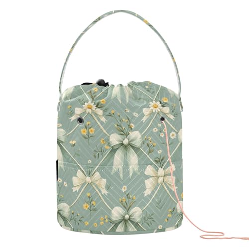 Vintage-Schleifen, gelbe Blumen, Diamanten, Minzgrün, Häkelaufbewahrung, Basteltasche, Organizer mit Löchern für Häkelnadeln, Häkelzubehör Vintage-Schleifen, gelbe Blumen, Diamanten, Minzgrün, Häkelaufbewahrung, Basteltasche, Organizer mit Löchern für Häkelnadeln, Häkelzubehör von tplaotee