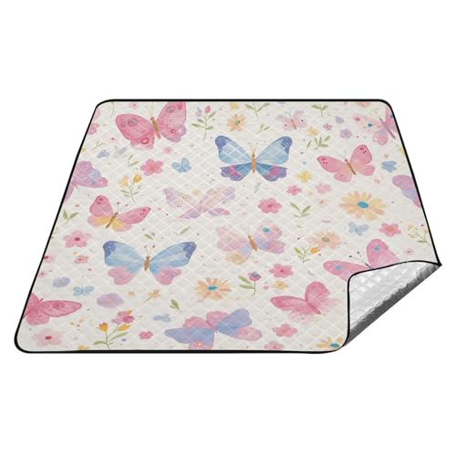 Wasserdichte Outdoor-Matte, Motiv: rosa Schmetterlinge und Blumen, tragbar, für Camping, Party, Camping, für Outdoor-Menschen, Konzertdecke, Cobija para la playa Wasserdichte Outdoor-Matte, Motiv: rosa Schmetterlinge und Blumen, tragbar, für Camping, Party, Camping, für Outdoor-Menschen, Konzertdecke, Cobija para la playa von tplaotee