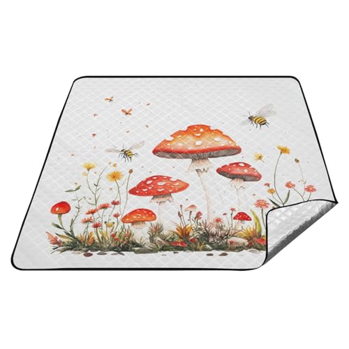 Weiße wasserdichte Outdoor-Decke für Gras XXL Wandern faltbare Matte für draußen Frauen Frühlingsgeschenke Tapete de Praia mit roten Pilzen Weiße wasserdichte Outdoor-Decke für Gras XXL Wandern faltbare Matte für draußen Frauen Frühlingsgeschenke Tapete de Praia mit roten Pilzen von tplaotee