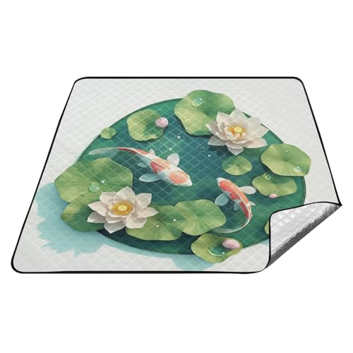 tplaotee 3D-Teichlandschaft, markante Fische und Blumen, wasserdichte Picknickdecke, faltbar, wasserabweisend, Rasen-Camping-Teppich für Erwachsene, Frühlingsgeschenke, Manta, Picknick, extra tplaotee 3D-Teichlandschaft, markante Fische und Blumen, wasserdichte Picknickdecke, faltbar, wasserabweisend, Rasen-Camping-Teppich für Erwachsene, Frühlingsgeschenke, Manta, Picknick, extra von tplaotee