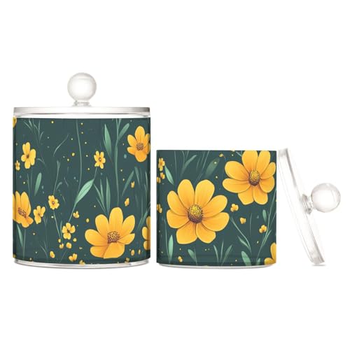 tplaotee Aufbewahrungsbehälter mit gelben Blumen und grünem Hintergrund, niedlicher Stil, transparenter Kunststoff-Aufbewahrungsbehälter mit Deckel, Büroutensilien, dekorativ, Zahnseide für tplaotee Aufbewahrungsbehälter mit gelben Blumen und grünem Hintergrund, niedlicher Stil, transparenter Kunststoff-Aufbewahrungsbehälter mit Deckel, Büroutensilien, dekorativ, Zahnseide für von tplaotee