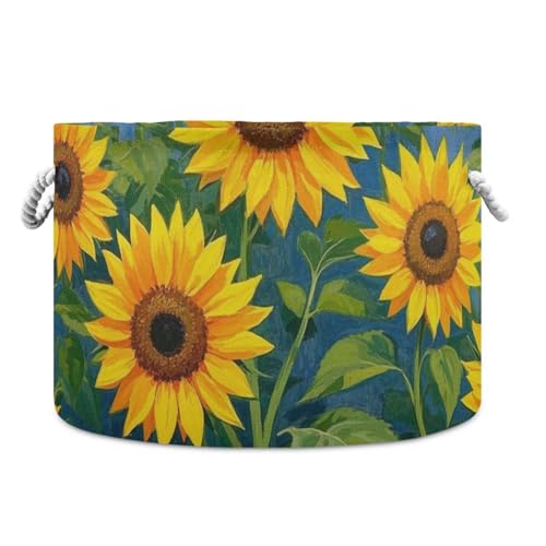 tplaotee Aufbewahrungskorb für Ölgemälde, Motiv: gelbe Sonnenblumen, zusammenklappbar und wasserdicht, mit stabilem Griff, zum Organisieren von Kunst-Aufbewahrungskörben für Waschküche, Regale, Bücher von tplaotee