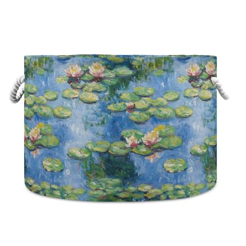 tplaotee Aufbewahrungskorb für Ölgemälde, Wasserlilien, faltbar, wasserdicht, mit stabilem Griff, Aufbewahrungsbehälter für Schrank, Speisekammer, Grün / Blau von tplaotee