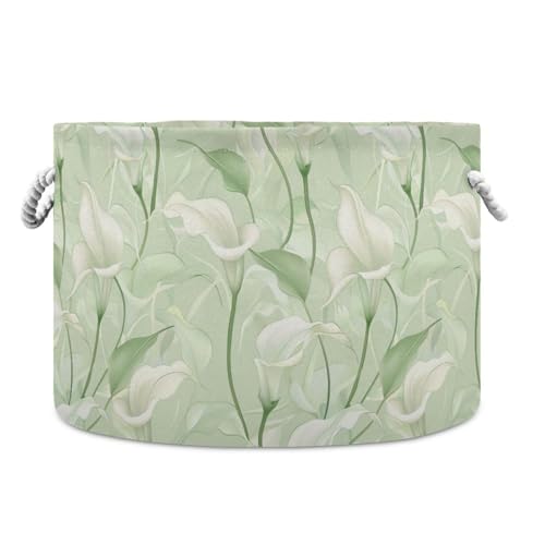 tplaotee Aufbewahrungskorb mit Calla-Lilienblüte, Pastellfarben, Mintgrün, zusammenklappbar und wasserdicht, Stoff-Aufbewahrungskörbe mit stabilem Griff, Würfel, dekorative Aufbewahrungskörbe für von tplaotee