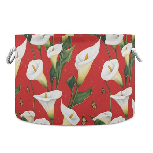tplaotee Aufbewahrungskorb mit Cartoon-Calla-Lilien-Motiv, zusammenklappbar und wasserdicht, mit stabilem Griff, Aufbewahrungskorb für Regal, Kinderzimmer von tplaotee