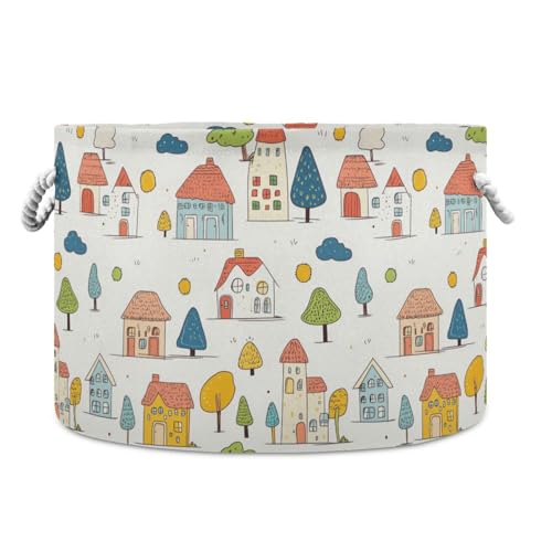 tplaotee Aufbewahrungskorb mit Cartoon-Motiv für Kinder, bunte Häuser, Bäume, zusammenklappbar und wasserdicht, Behälter für Spielzeug mit stabilem Griff, Dekobehälter für Schreibtisch, Schlafzimmer tplaotee Aufbewahrungskorb mit Cartoon-Motiv für Kinder, bunte Häuser, Bäume, zusammenklappbar und wasserdicht, Behälter für Spielzeug mit stabilem Griff, Dekobehälter für Schreibtisch, Schlafzimmer von tplaotee