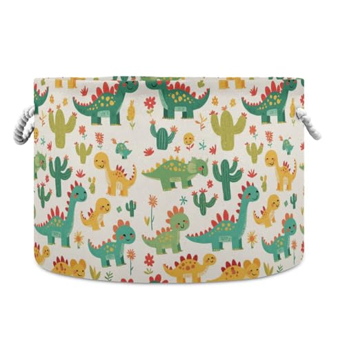 tplaotee Aufbewahrungskorb mit Dinosaurier-Motiv, zusammenklappbar und wasserdicht, mit stabilem Griff, quadratisch, für Regal, Bücherregal, Beige von tplaotee
