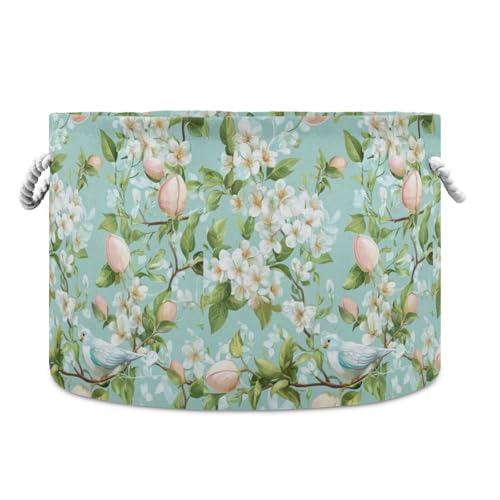 tplaotee Aufbewahrungskorb mit Frühlingsblumen und weißen Vögeln, zusammenklappbar und wasserdicht, mit stabilem Griff, für Regale, Kleidung von tplaotee