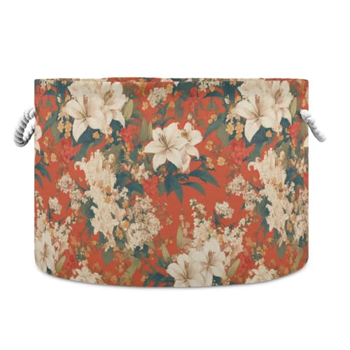 tplaotee Aufbewahrungskorb mit Lilienblüten, orangefarbenem Hintergrund, japanischer Holzblockdruck, zusammenklappbar und wasserdicht, mit stabilem Griff, für Schreibtisch, Büro tplaotee Aufbewahrungskorb mit Lilienblüten, orangefarbenem Hintergrund, japanischer Holzblockdruck, zusammenklappbar und wasserdicht, mit stabilem Griff, für Schreibtisch, Büro von tplaotee