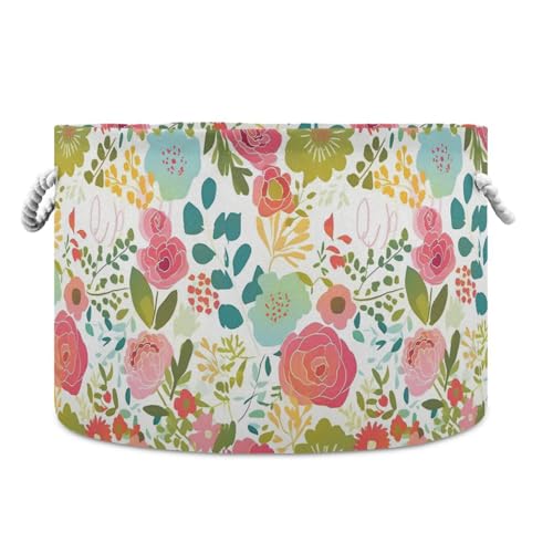 tplaotee Aufbewahrungskorb mit bunten Blumen, faltbar, wasserdicht, Organizer und Aufbewahrungskorb mit stabilen Griffen, dekorative Behälter für Schrank, Regal, Kinder von tplaotee
