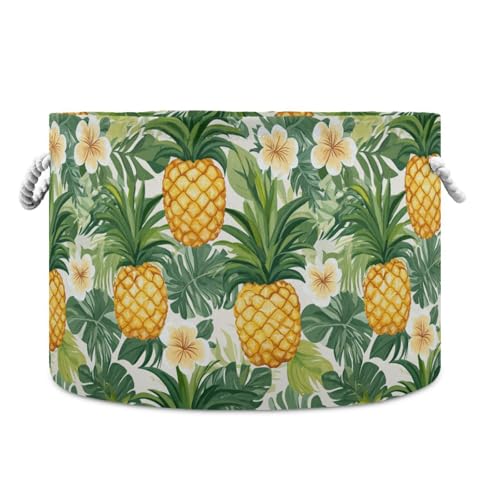 tplaotee Aufbewahrungskorb mit tropischen Ananas, goldfarben, gelb, grün, Palmenblätter, Blume, zusammenklappbar und wasserdicht, dekorative Körbe mit stabilem Griff, niedlicher Aufbewahrungskorb für tplaotee Aufbewahrungskorb mit tropischen Ananas, goldfarben, gelb, grün, Palmenblätter, Blume, zusammenklappbar und wasserdicht, dekorative Körbe mit stabilem Griff, niedlicher Aufbewahrungskorb für von tplaotee