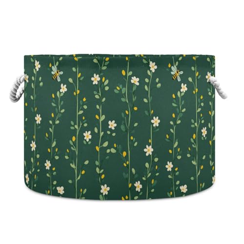 tplaotee Bee Flying Daisy Flower Alfalfa Sprossen Dschungel Aufbewahrungskorb Faltbarer und wasserdichter Wäschekorb mit Griffen mit stabilem Griff Taschen Lösungen Behälter für Zuhause Badezimmer von tplaotee