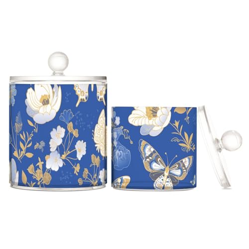 tplaotee Blaue und weiße Schmetterlings-Blumen, transparenter Kunststoff-Süßigkeiten-Organizer mit Deckel, Badezimmer-Utensilien, dekorativer Aufbewahrungsbehälter für Wattestäbchen, Wattepads tplaotee Blaue und weiße Schmetterlings-Blumen, transparenter Kunststoff-Süßigkeiten-Organizer mit Deckel, Badezimmer-Utensilien, dekorativer Aufbewahrungsbehälter für Wattestäbchen, Wattepads von tplaotee