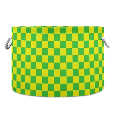 tplaotee Buffalo Plaid Check Yellow Lime Green storage basket foldable and waterproof clothes storage basket with sturdy handle Hamper rope storage bins for laundry room cubby sweater von tplaotee