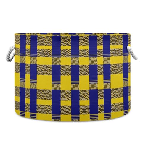 tplaotee Buffalo Plaid Karo Gelb Königsblau Aufbewahrungskorb faltbar und wasserdicht Stoff Aufbewahrungskörbe mit stabilem Griff für Regal Zuhause Kinderzimmer von tplaotee
