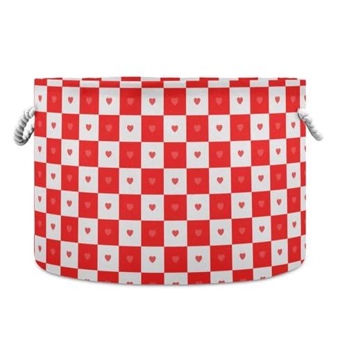 tplaotee Buffalo Plaid Karo Rot Weiß Herz Aufbewahrungskorb Faltbar und Wasserdicht Wäschekorb mit Griffen mit stabilem Griff Wannen Set Mülleimer für Zuhause Speisekammer Steppdecke von tplaotee
