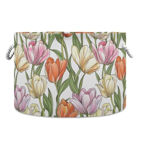 tplaotee Bunte Ttulipa Beauty Summer Flowers Aufbewahrungskorb, faltbare und wasserdichte Aufbewahrungsbox mit stabilem Griff, runde Dekobehälter für Regal, Schreibtisch, Spielzeug tplaotee Bunte Ttulipa Beauty Summer Flowers Aufbewahrungskorb, faltbare und wasserdichte Aufbewahrungsbox mit stabilem Griff, runde Dekobehälter für Regal, Schreibtisch, Spielzeug von tplaotee