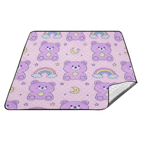 tplaotee Campingdecke mit niedlichem Cartoon-Bär, Stern, lila, pfirsichfarben, wasserdicht, groß, Strand, Picknick, für Outdoor, Sommergeschenk, Cobija para el parque tplaotee Campingdecke mit niedlichem Cartoon-Bär, Stern, lila, pfirsichfarben, wasserdicht, groß, Strand, Picknick, für Outdoor, Sommergeschenk, Cobija para el parque von tplaotee