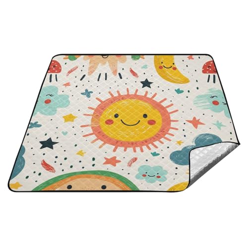tplaotee Cartoon-Decke mit niedlichem Sonnen- und Mond-Design, wasserdicht, wasserdicht, für den Innenbereich, faltbar, Picknickdecke für den Boden, Sommergeschenk, Klebeband tplaotee Cartoon-Decke mit niedlichem Sonnen- und Mond-Design, wasserdicht, wasserdicht, für den Innenbereich, faltbar, Picknickdecke für den Boden, Sommergeschenk, Klebeband von tplaotee