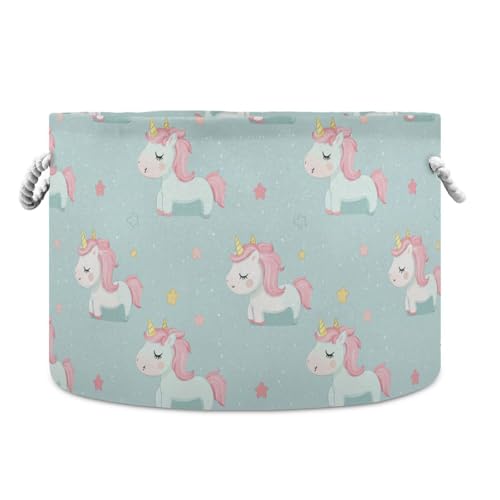 tplaotee Cartoon-Einhörner, niedlicher grüner Aufbewahrungskorb, zusammenklappbarer und wasserdichter Wäschesack mit stabilem Griff, für Badezimmer, Küche, Kinder von tplaotee