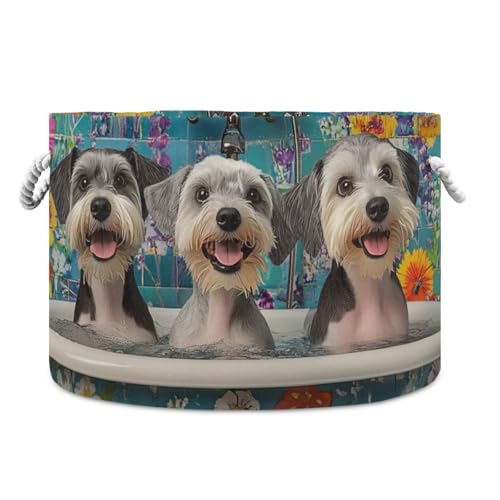 tplaotee Cartoon-Miniatur-Schnauzer-Hunde-Badewannen-Aufbewahrungskorb, zusammenklappbar und wasserdicht, Aufbewahrungsbehälter für Spielzeug mit stabilem Griff, für Badezimmerregale von tplaotee