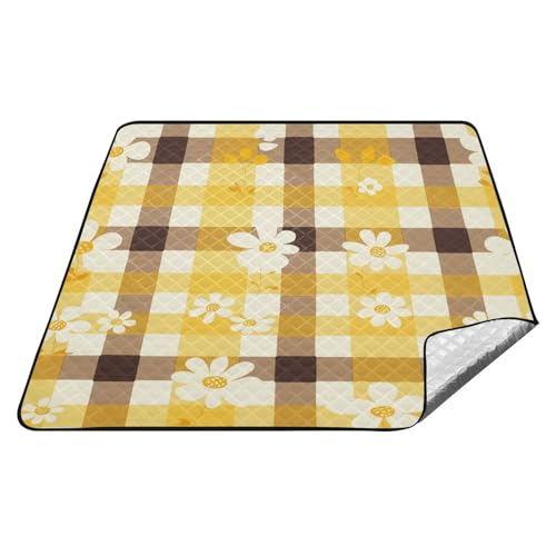 tplaotee Cartoon-Plaids wasserdichte Camping-Picknick-Teppich, wasserabweisend, Outdoor, Party, tragbare Spielmatte für Gras, Frühlingsgeschenke, Gelb / Braun von tplaotee