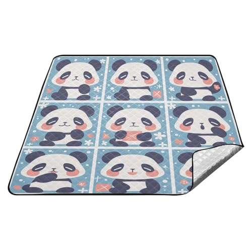 tplaotee Cartoon-süßer Panda, schwarz-weiß, wasserdicht, Picknick-Zubehör, tragbar, faltbar, Picknickdecke für Erwachsene, Sommergeschenk, Manta de Playa Anti von tplaotee