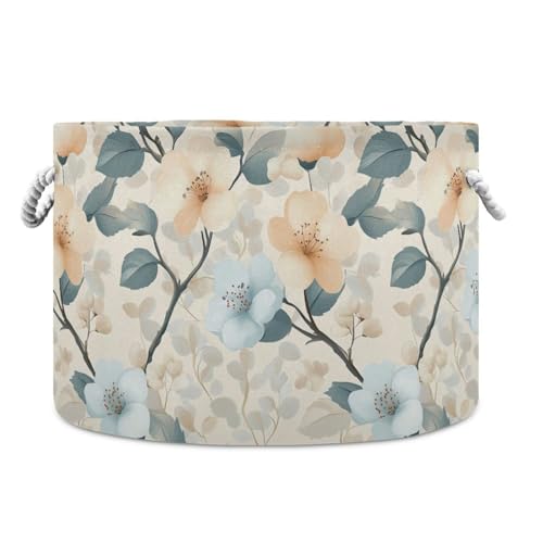 tplaotee Fresh Style Aufbewahrungskorb, Kirschblüte, Hellaprikose, Blassblau, faltbarer und wasserdichter Wäschekorb mit Griffen und stabilen Griffbeuteln, Dekorationsbehälter für Speisekammer von tplaotee