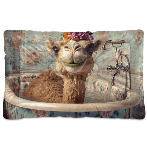 tplaotee Funny Camel Retro-Badewannen-Haustierbett, waschbar, weich, rutschfest, für große, mittelgroße und kleine Hunde, 91,4 x 61 cm von tplaotee