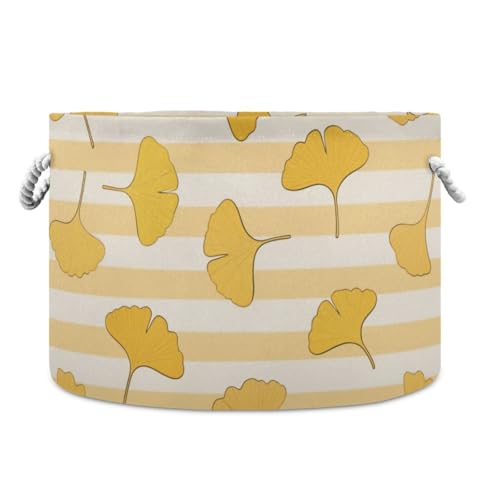 tplaotee Gelb-weiß gestreifter Ginkgo-Biloba-Blatt-Aufbewahrungskorb, faltbarer und wasserdichter Wäschekorb mit stabilem Griff, Korb für Garage, Laden, Steppdecken von tplaotee