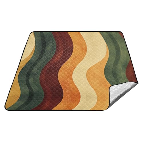 tplaotee Gestreiftes Muster, gewellte Linien, erdige Töne, wasserdicht, Picknick-Essentials, tragbar, verstaubar, Picknickdecke für Outdoor-Menschen, Sommergeschenk, Klebeband tplaotee Gestreiftes Muster, gewellte Linien, erdige Töne, wasserdicht, Picknick-Essentials, tragbar, verstaubar, Picknickdecke für Outdoor-Menschen, Sommergeschenk, Klebeband von tplaotee